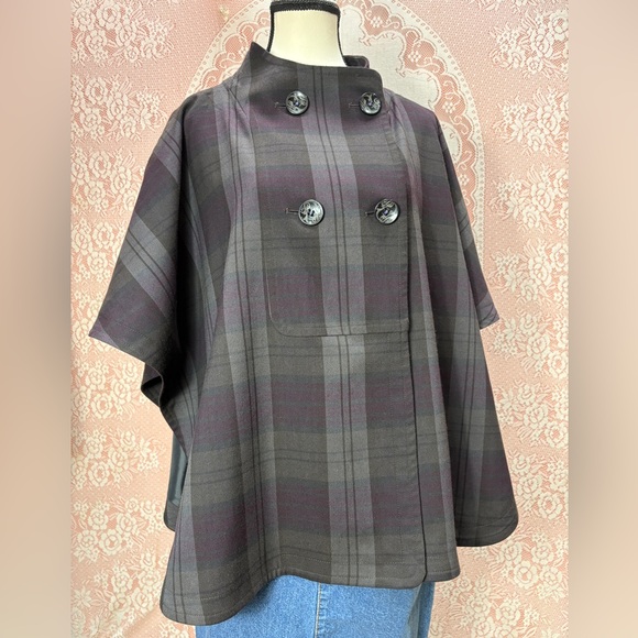 Jackets & Blazers - Plaid Cape Jacket | Statement Buttons
